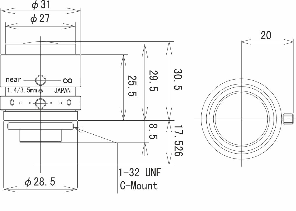 Габаритный чертеж светосильного объектива LM4NCL