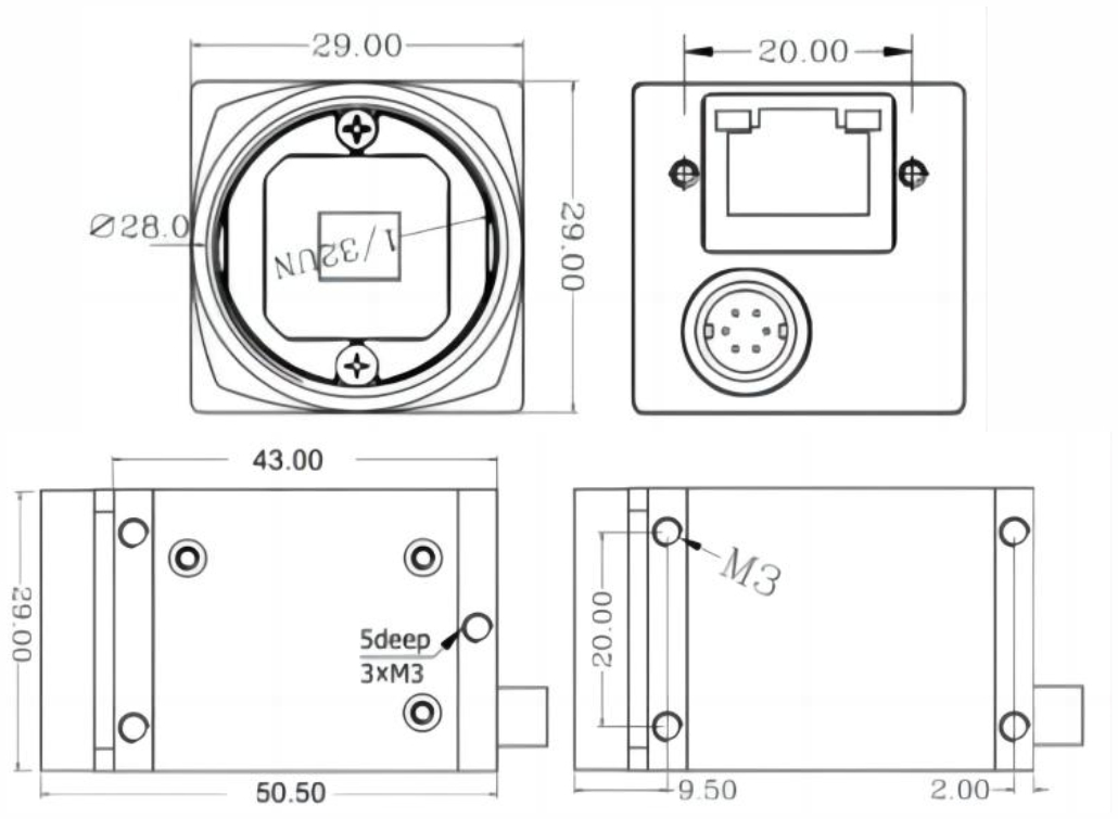 Схема корпуса камеры SWIR LC-SWIR-GIGE