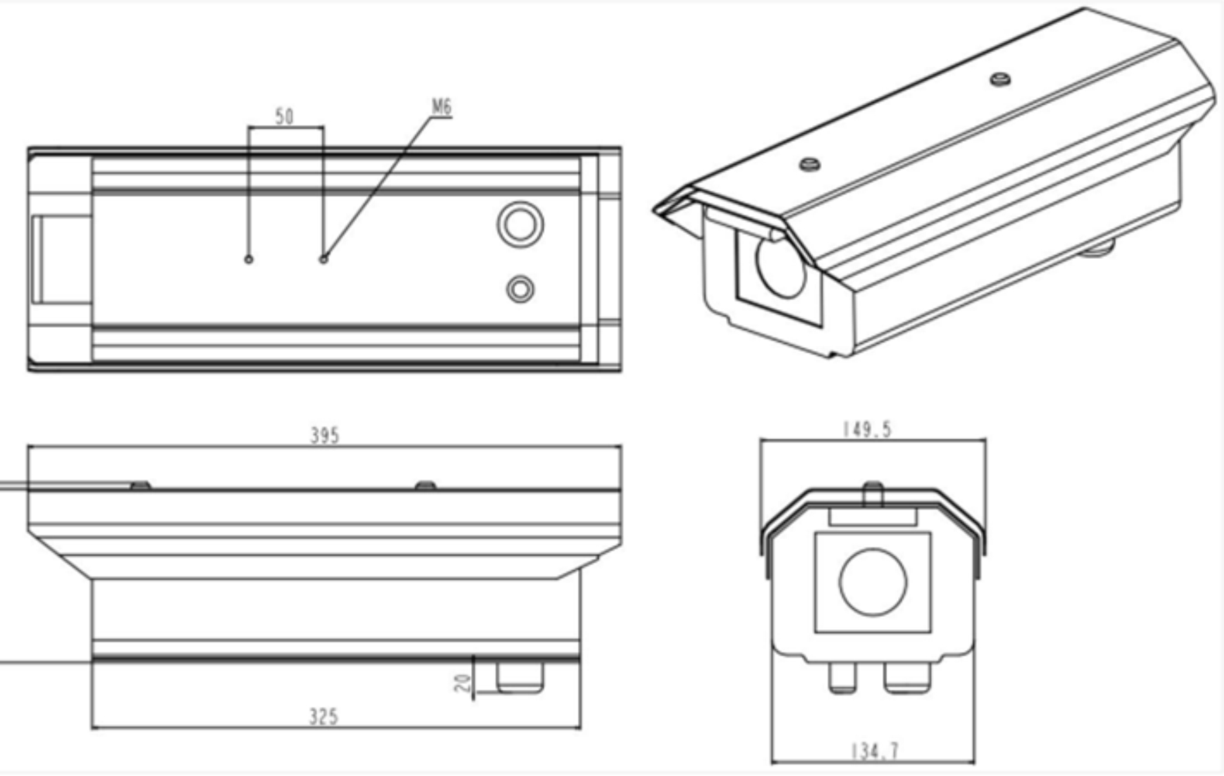 Габаритный чертеж термографической тепловизионной камеры EF-02